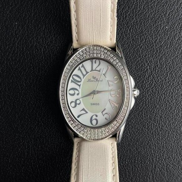 Vintage 2000s Lucien piccard Swiss white strap crystal diamond watch